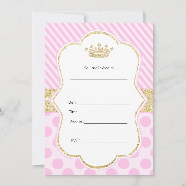 Invitation Princesse Remplir En Rose Paillettes Or (Devant)