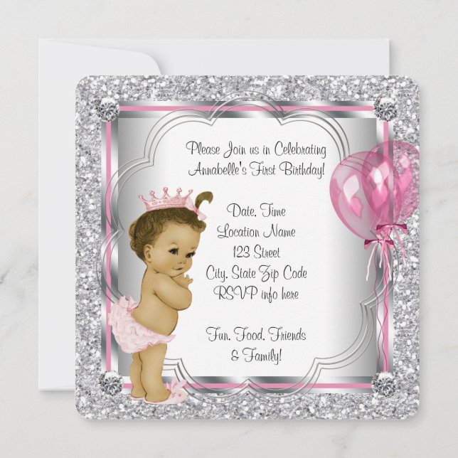 Invitation Princesse rose 1er anniversaire (Dos)