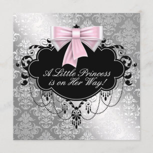 Invitation Princesse rose argentée baby shower