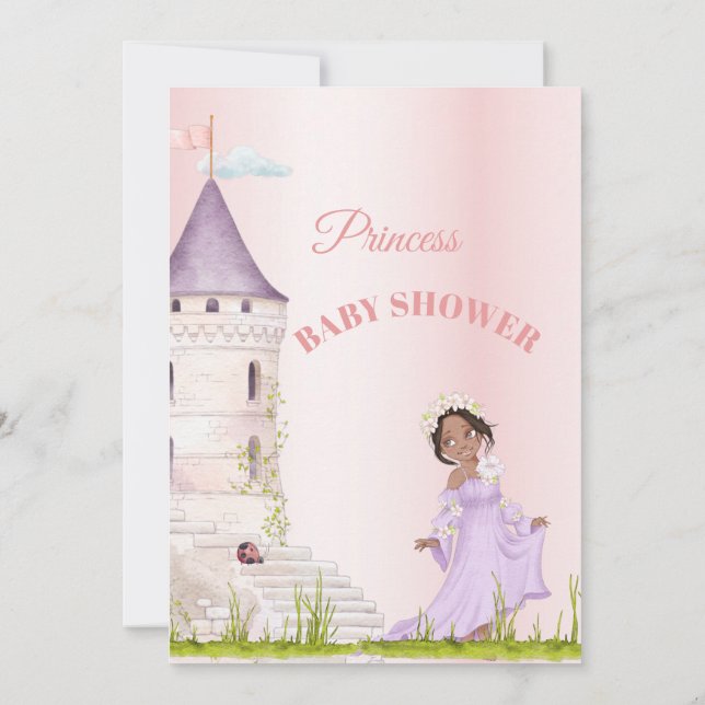 Invitation Princesse Rose Baby Girl Douche (Dos)