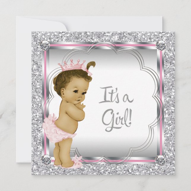 Invitation Princesse rose Baby shower afro-américain (Devant)