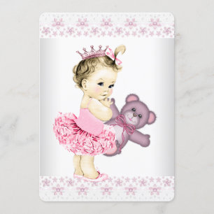 Invitation Princesse rose baby shower de tutu d'ours de