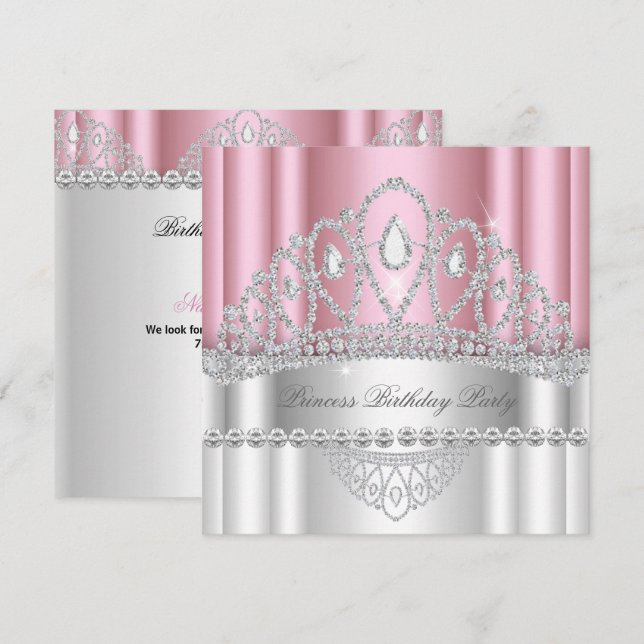 Invitation Princesse rose clair Diamant blanc Tiara Anniversa (Devant / Derrière)
