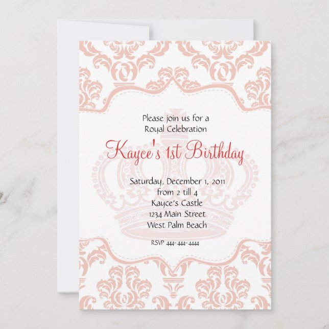 Invitation Princesse rose Damask (Devant)