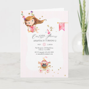 Invitation Princesse rose et or Fille 2e fête d'anniversaire