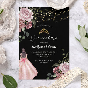 Invitation Princesse rose Floral moderne Quinceañera