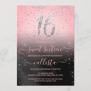 Invitation Princesse rose Parties scintillant en argent Confe