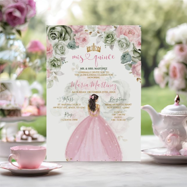 Invitation Princesse Roses Roses Roses Sage Floral Vert Mis Q (Créateur téléchargé)