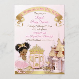 Invitation Princesse Royale Carrosse Château Rose Or Fille