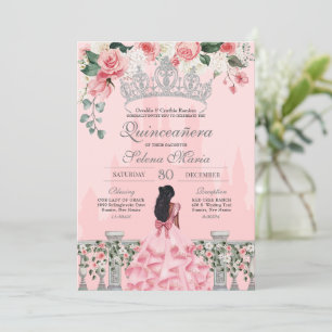 Invitation Princesse royale rose et argent Quinceañera