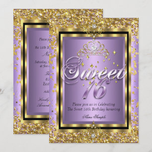 Invitation Princesse Royale Sweet 16 Or Lavande Violet Fête