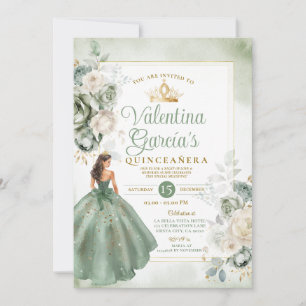 Invitation Princesse Sage Green Quinceañera 15 Anos Gold Crow