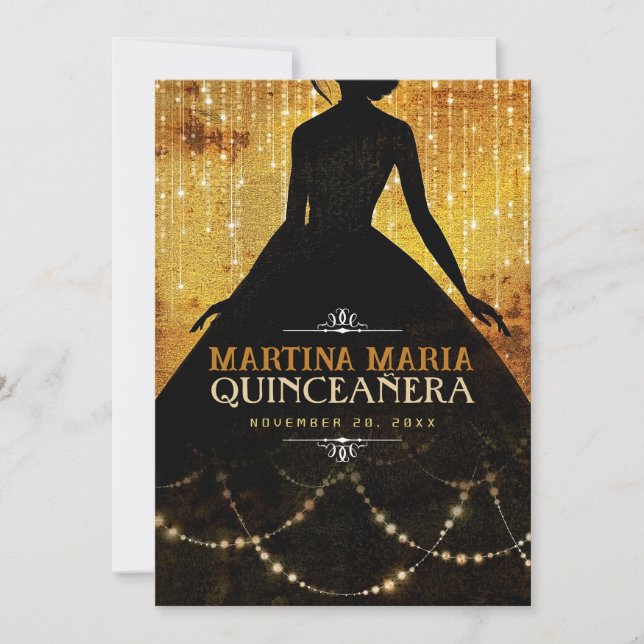 Invitation Princesse Silhouette Urban Gold B jour Quinceanera (Devant)