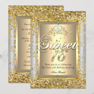 Invitation Princesse Sweet 16 Or Argent Gris Fête