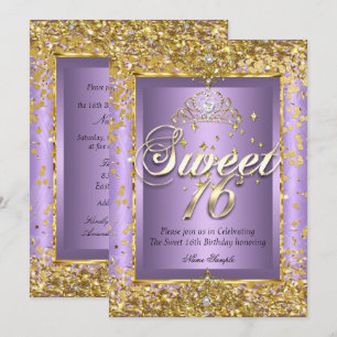 Invitation Princesse Sweet 16 Or Lavande Violet Fête