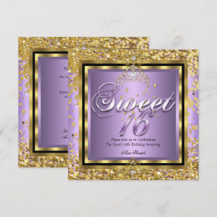Invitation Princesse Sweet 16 Or Lilas Violet Fête