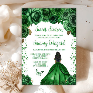 Invitation Princesse Sweet Sixteen peau foncée vert chasseur