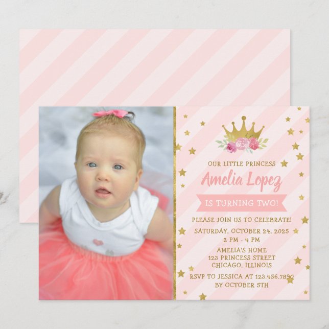 Invitation Princesse Tiara Fille fête d'anniversaire (Devant / Derrière)