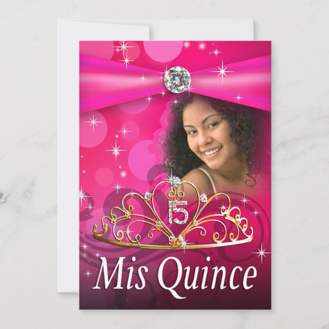 Invitation Princesse Tiara Photo de Fuschia Quinceanera 15 (Devant)