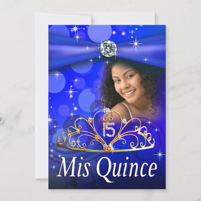 Invitation Princesse Tiara Photo de Quinceanera 15 de bleu (Devant)