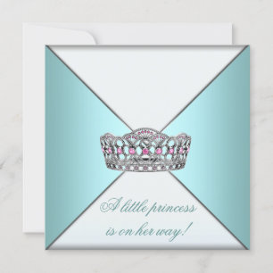 Invitation Princesse Tiara Turquoise Blanc bébé fille douche
