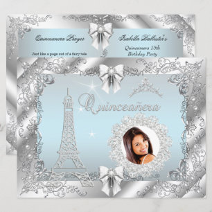 Invitation Princesse Turquoise Bleue Quinceanera Silver Photo