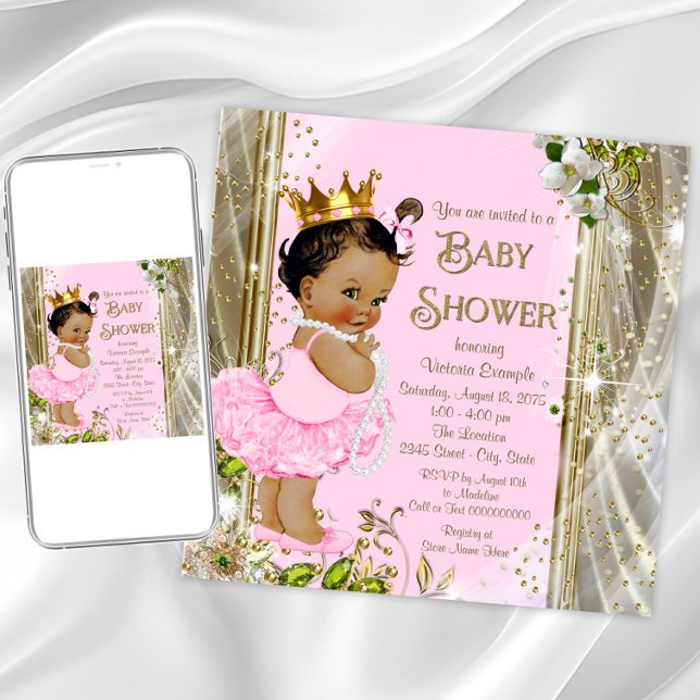Invitation Princesse Tutu Baby shower d'or rose (Pink and gold princess baby shower invitation. Instant download and printed invitations available.)