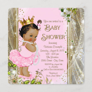 Invitation Princesse Tutu Baby shower d'or rose