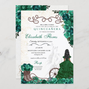 Invitation Princesse verte occidentale Floral Charra Quinceañ
