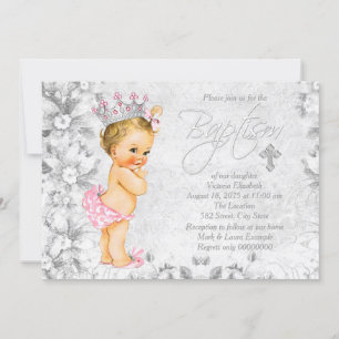 Invitation Princesse vintage Pink et baptême gris