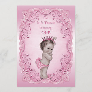 Invitation Princesse Vintage rose 1er anniversaire