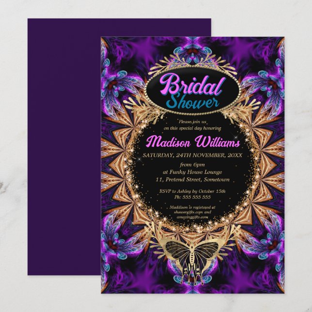 Invitation Princesse violette Fête des mariées lunaire (Devant / Derrière)