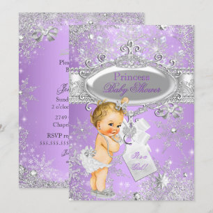 Invitation Princesse Violette Fête Prénatale Hiver Bébé Blond