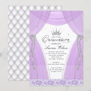 Invitation princesse violette luxueuse pétillante Quinceanera