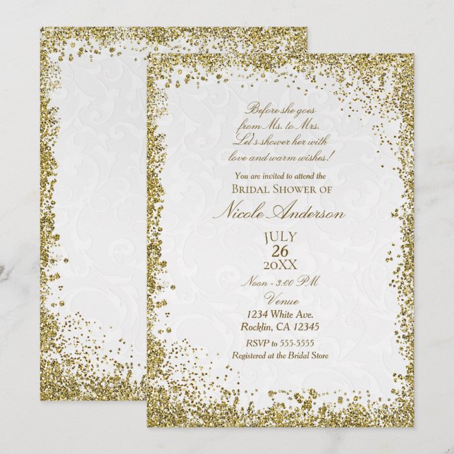 Invitation Princesse White Damask Storybook Fête des mariées (Devant / Derrière)