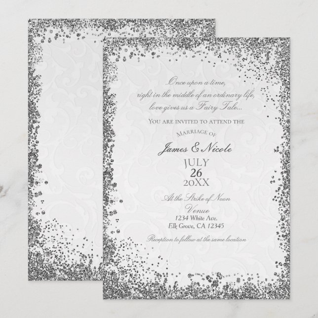 Invitation Princesse White Damask Storybook Mariage élégant (Devant / Derrière)