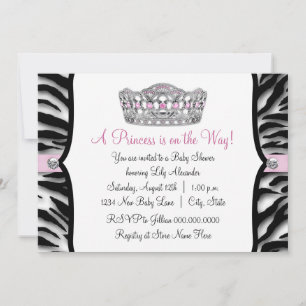 Invitation Princesse Zèbre Rose Fête de Naissance Bébé Fille