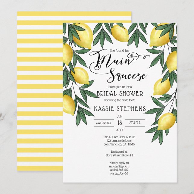 Invitation Principale Fête des mariées tropicale citrons de t (Devant / Derrière)