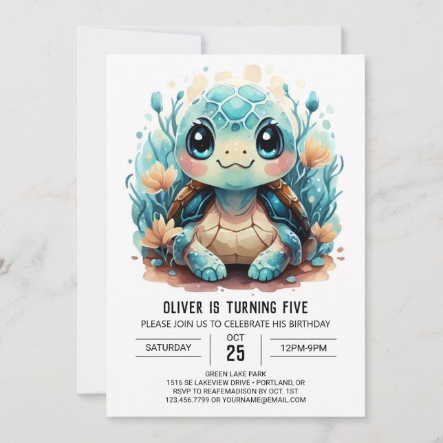 Invitation Printable Boho Happy Turtle Boy Anniversaire (Devant)