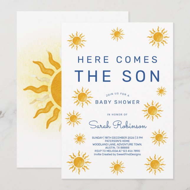 Invitation Printable Here Comes The Son Baby Shower (Devant / Derrière)