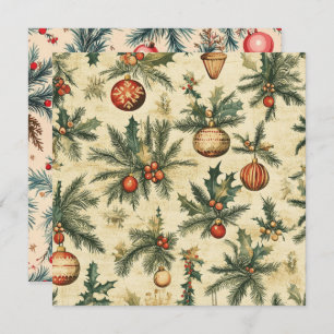 Invitation Printable Vintage Noël Baubles et Branches