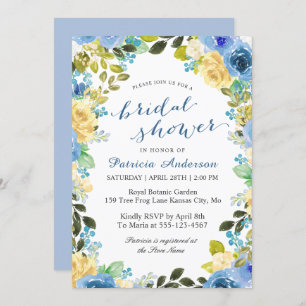 Invitation Printemps bleu jaune Floral Romantique Mariage