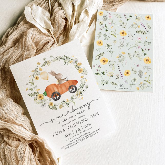 Invitation Printemps Bunny Fleur sauvage Wreath Pâques Annive (Créateur téléchargé)