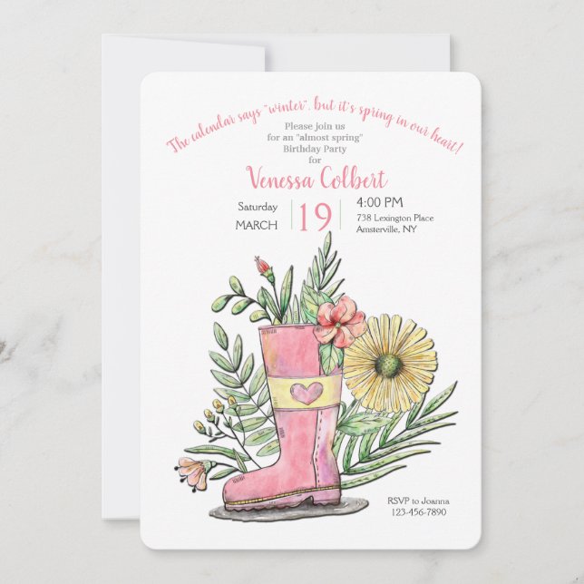Invitation Printemps dans notre coeur fête d'anniversaire (Devant)