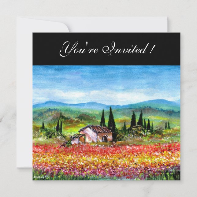 Invitation PRINTEMPS EN TOSCANE, rouge vif bleu rose jaune (Devant)