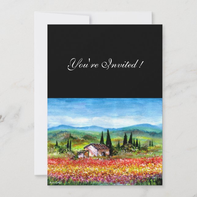 Invitation PRINTEMPS EN TOSCANE, rouge vif bleu rose jaune (Devant)