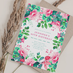 Invitation Printemps Eté Aquarelle Florale 40e Anniversaire