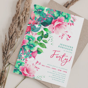 Invitation Printemps Eté Aquarelle Florale 40e Anniversaire