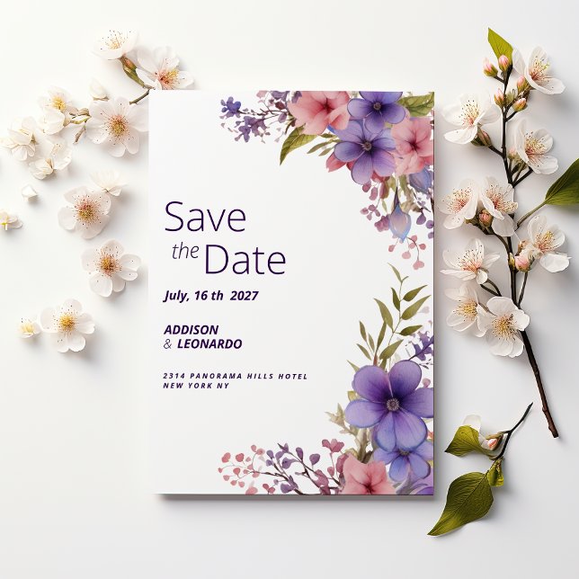Invitation Printemps été lavande rose floral Enregistrer la d (Spring summer lavender pink floral Save the Date )
