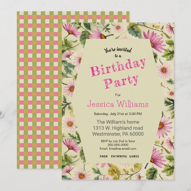 Invitation Printemps Floral Anniversaire (Devant / Derrière)